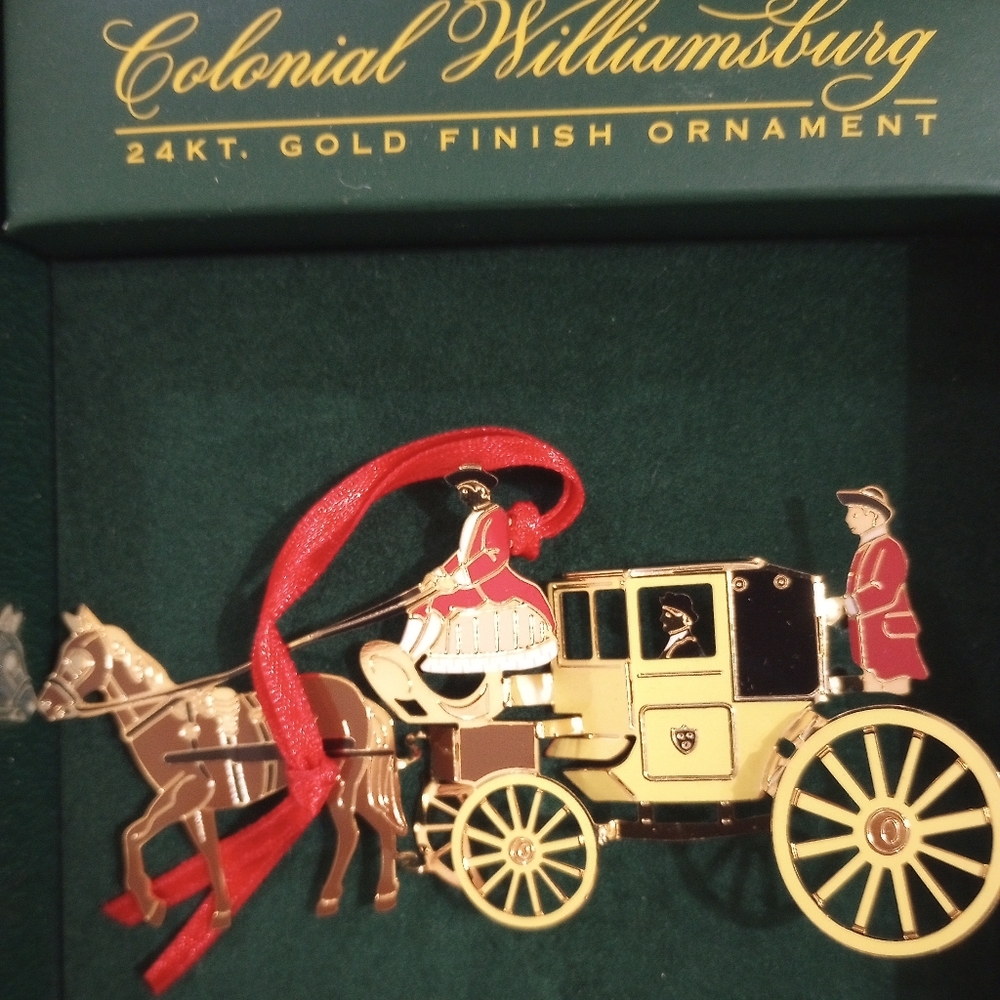 Vintage NIB Colonial Williamsburg 24K GP Wythe Chariot Christmas Ornament